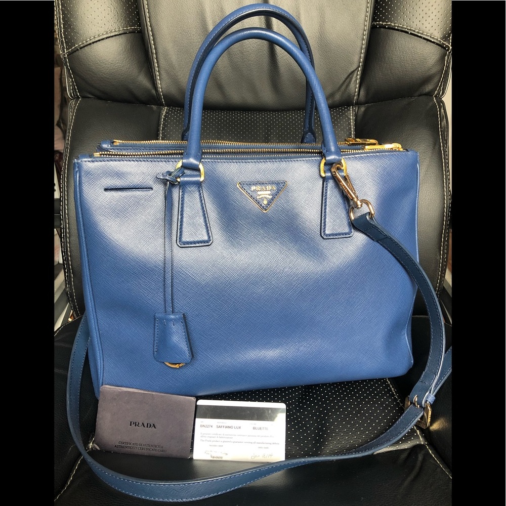 Prada Saffiano Lux Blue Leather Shoulder Bag